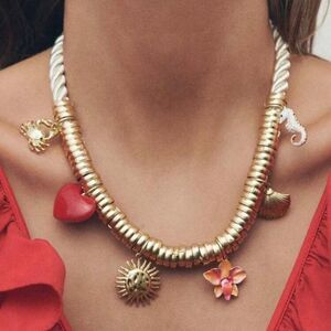 Gold and Red Charm Necklace A1218
